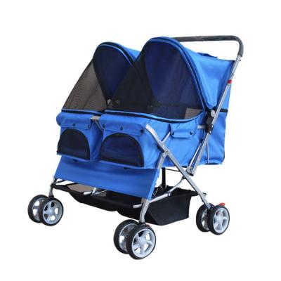 China Large Sustainable Two Seat Car Easy To Carry Handbags Pet Stroller Trolley Pet Cages For Outdoor Travel for sale