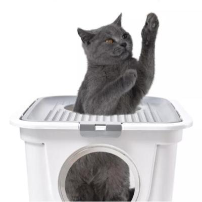 China Rotating Top Cover Stocked Enclosed Large Space Cat Litter Box With Scoop for sale