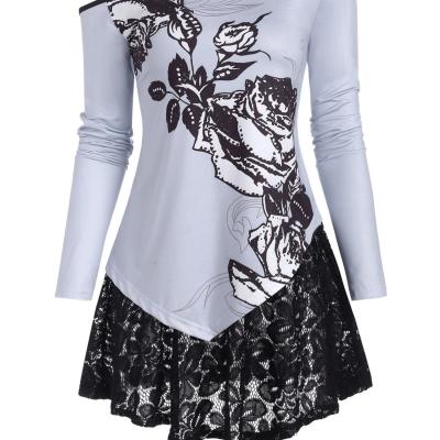 China Product Description: Two-piece set combines one-panel lace camisole tops with a slanted collar top to throw more over the top. Long sleeve top has a high quality floral and asymmetrical slanted collar front floral top and lace up crop top loose bra camisole for sale