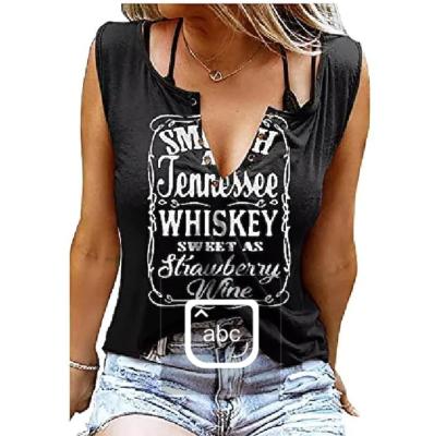 China Anti-Wrinkle Summer Vacation V-Neck Breathable Printed Sleeveless Tank Top for sale