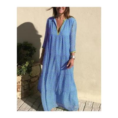 China Composition: 95% Polyester V-Neckline Women Clothing Summer 2021 New Arrivals Loose Casual Long Dress for sale