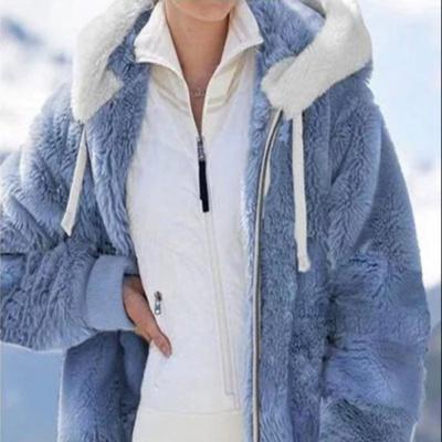 China Women's Anti-Wrinkle Teddy Striped Casual Fluffy Zip Up Christmas Teddy Bear Plus Size Outerwear Coat for sale