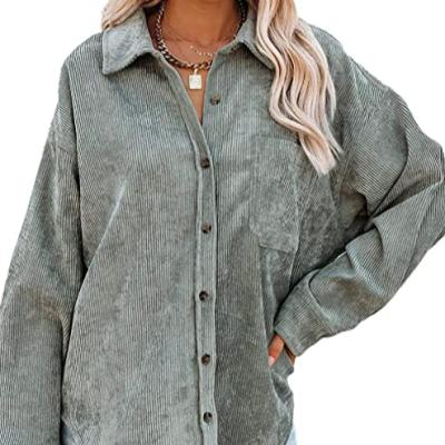 China Anti-pilling Women's Corduroy Shirts Button Down Long Sleeve Collared V-Neck Oversized With Pockets Women Blouses Tops for sale