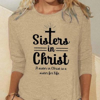 China Anti-wrinkle Women's Long Sleeve Sister Christ Casual Cotton Blends Shirts And Tops Shirts For Women for sale