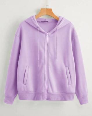 China Anti-wrinkle Women Sweatshirt Drop Shoulder Zip Up Drawstring Hoodie for sale