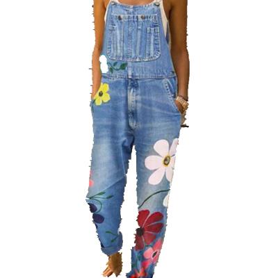 China 2021 Wholesale Anti-wrinkle Women Fashion Overalls Printed Denim Overalls Denim Overalls for sale