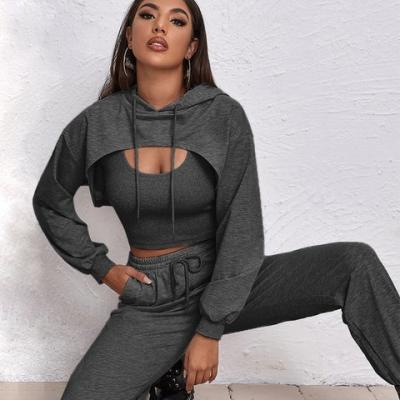 China QUICK DRY Women's Hoodie Vest Sweater Loose Sports Sweatpants Slow Jogging Three-Piece Suit for sale