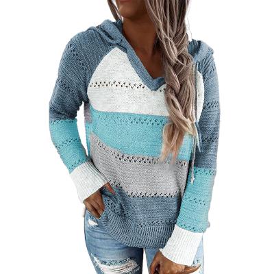 China Wholesale Anti-Wrinkle 2021 Winter Autumn Women Sheath Long Striped Knitted Loose Oversized Pullover Hoodie Sweater for sale