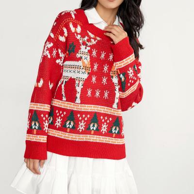 China 2021 Anti-wrinkle Winter Knit Sweater Ladies Pullover Christmas Elk Print Sweater for sale