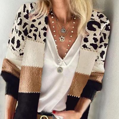 China Anti-Wrinkle Women Leopard V-Neck Sweater Cardigan Stripe Sweater Oversized Sweater Sweater for sale