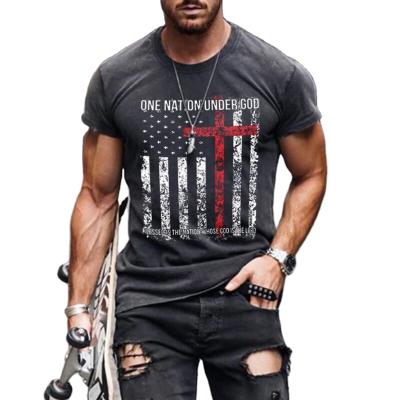 China Anti-Wrinkle Europe And America Style American Flag Cross Printed Comfortable And Breathable Pure Cotton T-Shirt for sale