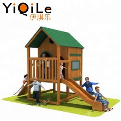 China Kids Play Special Design Wooden Playground Playhouse With Outside Slide For Kids Outdoor Play for sale