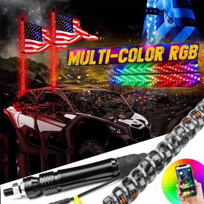 China ATV RGB LED Safety Whip Colors Antennas Multicolor Hunting Flag Pole LED Lighted Whip For Buggy Off-Road Car ATV UTV RZR for sale