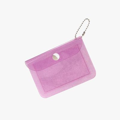 China New arrival low moq printed 100pcs customized blingbling logo girls transparent simple cute card case PVC coin purse wallet for sale