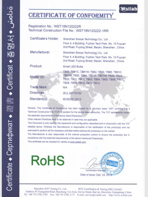 RoHS - Shenzhen Sowye Technology Co., Ltd.