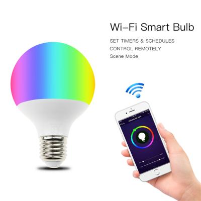 China 2021 Residential Tuya Radio Alexa Google Assistant Voice Control Smart LED Lighting 10W RGB Dimmable E27 Globe LED Bulbs Light Lamp for sale