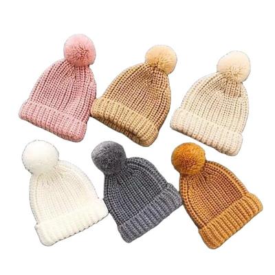 China New COMMON Lovely Candy Autumn And Winter Thick Warm Baby Boy And Girls Knitting Hat Solid Color Hat For Kids for sale