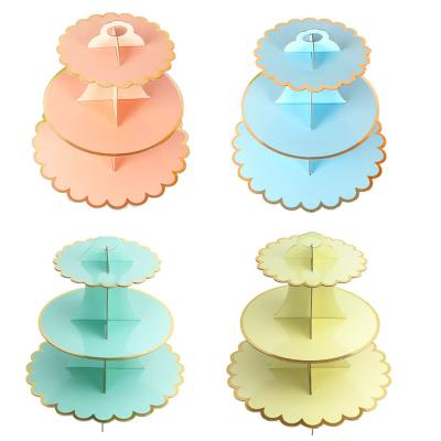 China Party Supplies White Cardboard Paper Cake Stand Bronzing Three Tier Stand Single Edge Birthday Party Dessert Table Wedding Decoration Dessert T for sale