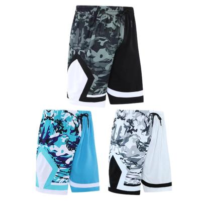 China Stylish Breathable Color-block Camouflage Sports Training Breathable Polyester Basketball Sports Shorts for sale