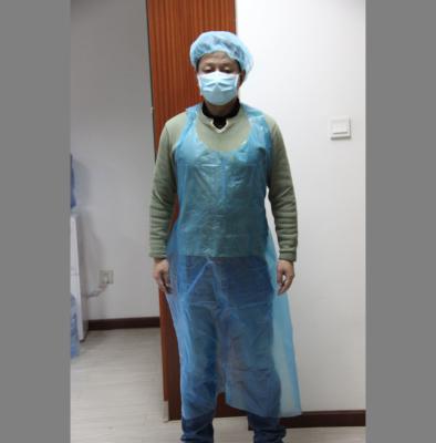 China Avental plástico DESCARTÁVEL do pe na cor branca ou azul, na única embalagem ou na embalagem da caixa do colord à venda