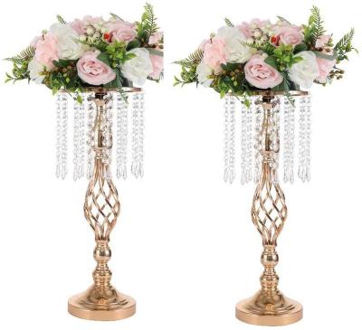 China Wholesale Wedding/Banquet/Wedding Centerpieces Hotel/Home Decoration Gold Silver Twist Candle Holder With Crystal Chain Banquet Table Flower Stand Ornament for sale