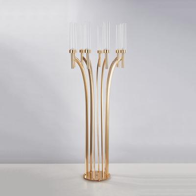 China Classic INS Gold Plated Acrylic 8 Arm Tube Metal Stand for Wedding Table Centerpieces Candle Holders Banquet Decorations for sale