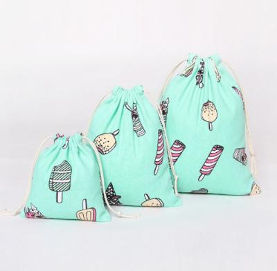 China Rope Handle BSCI Certified Shoe Bag Hot Selling Cotton Drawstring Beautiful Ice Cream Pattern Backpack for sale