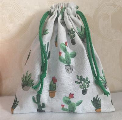 China Rope Handle BSCI Certified Custom Factory Cotton Cheap Drawstring Sack Bags Green Flowering Cactus for sale