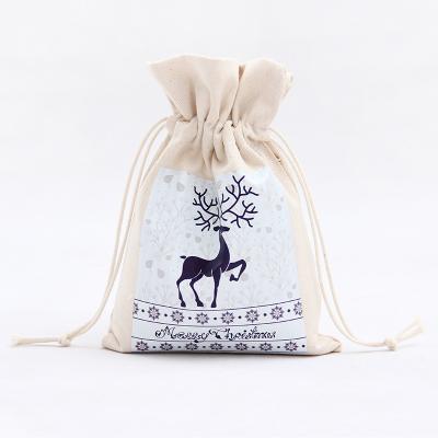 China Durable And Reusable Christmas Gift Use Fashion Twine Tied Cotton Durable Drawstring Bag for sale