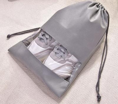 China Reusable BSCI Certified Travel Shoe Bag With Clear Window Nonwoven With PVC Drawstring Bag for sale