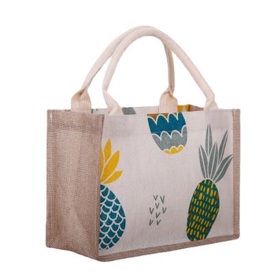 China Handled Grocery Handbags Jute Laminated Promotional Shopping Bag for sale