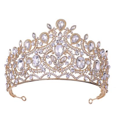 China International Bride Tiara Crown wedding station crown handmade crystal rhinestone large bridal baroque crown for sale