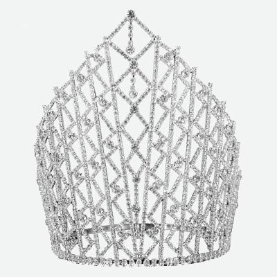 China New Luxury Exquisite Sparkle Beauty Pageant Crown Rhinestone Crystal Big Bridal Crown Beautiful Handmade Wedding Crown for sale