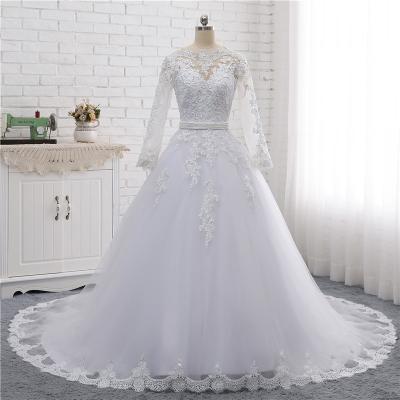 China Bride Wedding Dresses Long Sleeves Mother Trails Wedding Dress Bridal Gowns White Wedding Dress Bridal Gown for sale