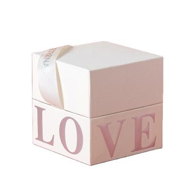 China Recycled Materials Bulk Cheap Customized Logo Printing Carton Pink Corrugated Rigid Box With Ribbon Handle for sale