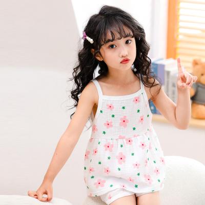 China 2023 New Girls Flowers Flower Nightgowns Soft Crepe Strap Breathable Fragmented Sleeveless Hanging Two-Piece Small Home Suit for sale