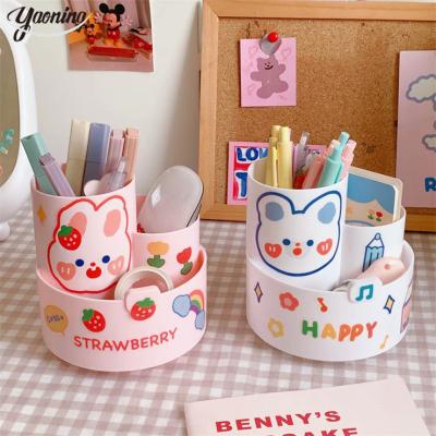 China Pen Stand Free sample stationery storage Beautiful sticker decorative Multi layer design plastic rotating pencil pen acrylic stand holder for sale