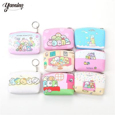 China Fashion manufacturers price Popular girls cartoon characters prints pu leather zipper small card holder coin purse keychain pouch bag for sale