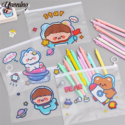 China Office School Stationery Office Stationery supplier womens girls cartoon prints washable and reusable PVC transparent organizer document bag with zipper for sale