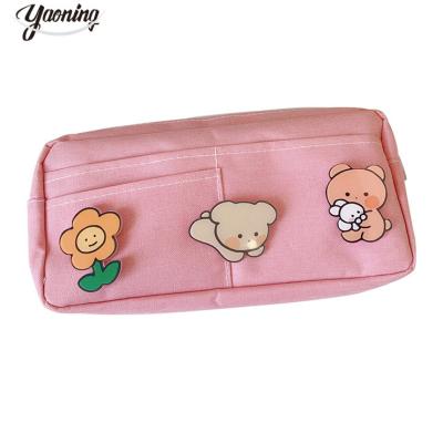 China Gift Japan school accessories for kids big capacity canvas pen pouch zipper canvas pencil stationery bag case with decorative Parts for sale