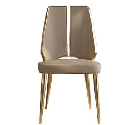 China New designed High-end quality gold stainless steel metal chair Armored back modern luxury leather chair Hotel cushioned restaurant dining cha for sale