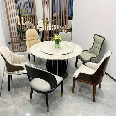 China Convertible Hotel dining chair Modern luxury Nordic style solid wood PU leather back restaurant Club armchair Family solid wood dining chair for sale