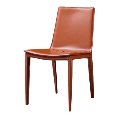 China Saddle metal Luxury leather dining chair model room Cafe Hotel table and chair Training meeting Simple fashion leather metal chair for sale