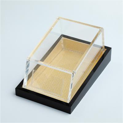 China New Design Acrylic Block Display Cage Transparent Plate Printing Crafts For Company Logo Display Shelving for sale