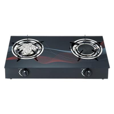 China Commercial Electronic Ignition Brass Tempered Glass Restaurant Blue Flame Equipment Embedded Gas Stove for sale