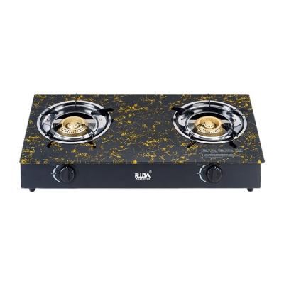 China New Hotel Lighter Cast Iron Cooker Tabletop 2 Burner Model Glass Top Gas Stove for sale