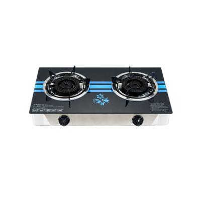 China Hot Sale Tempered Glass 2 Burner Hotel China Fashion Home Kitchen Freestanding Gas Stove for sale