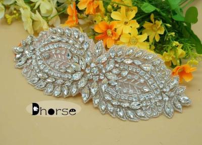 China Clear Stone Silver Beaded Rhinestone Applique Trim For Bridal Sash for sale