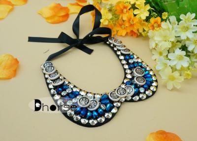 China Stylish Detachable Blue Crystal Beaded Collar Necklace With Bottons for sale