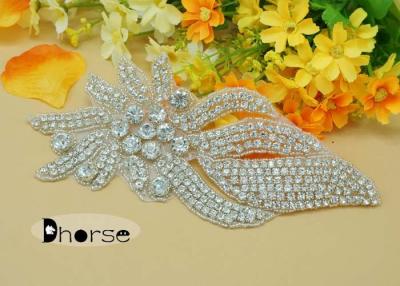 China Silver Base Clear Stone Custom Rhinestone Beaded Applique For Dresses for sale